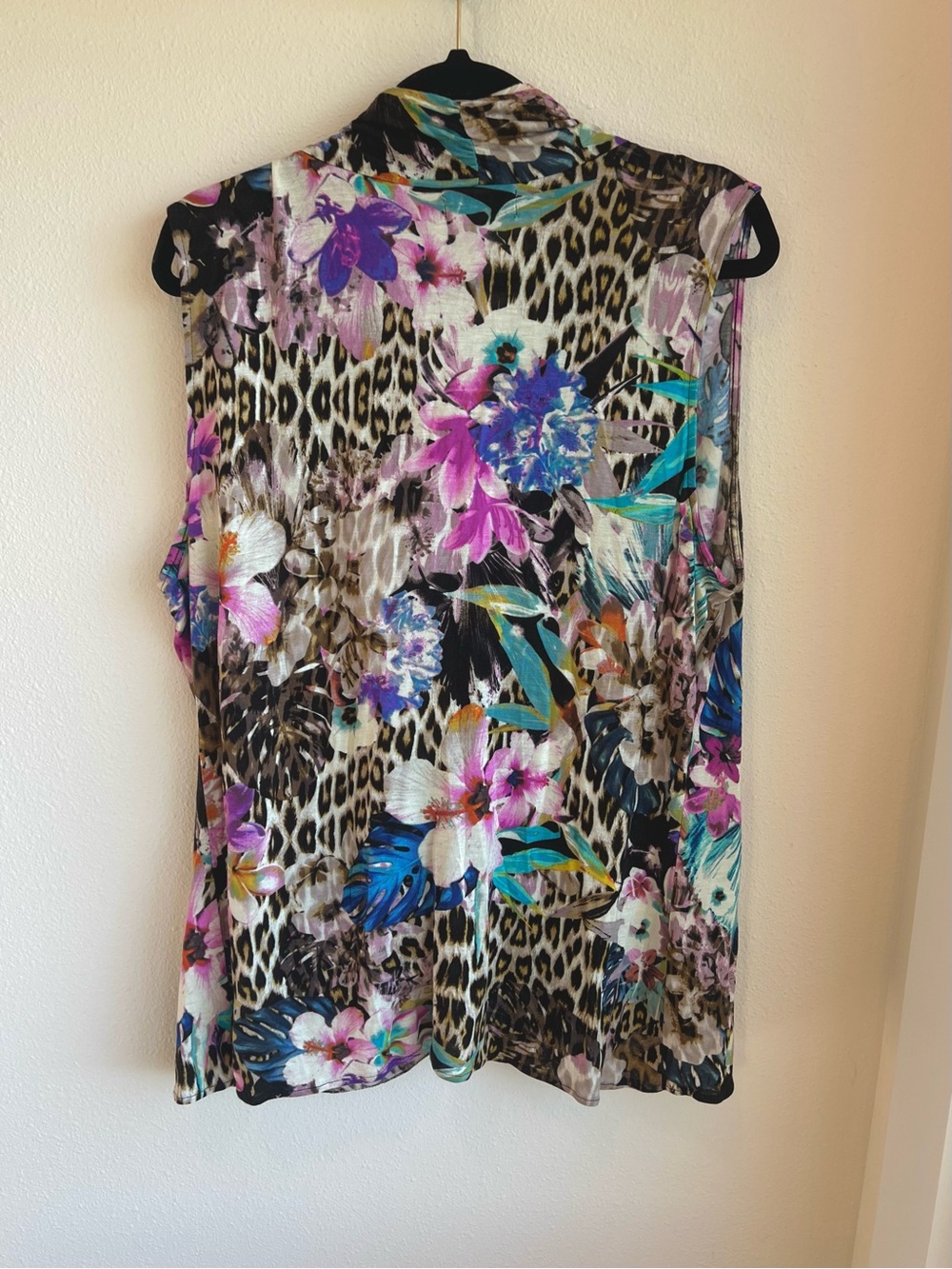 Jennifer Lopez Y2K Aesthetic Leopard Floral Draped Sleeveless Top - Multicolor - Picture 3 of 8